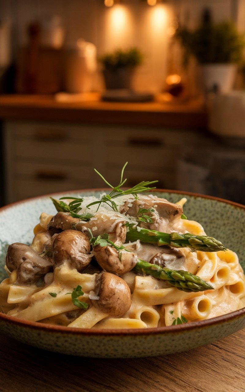 Delicious-Creamy-Pasta-Recipe-with-Mushrooms-and-Asparagus.